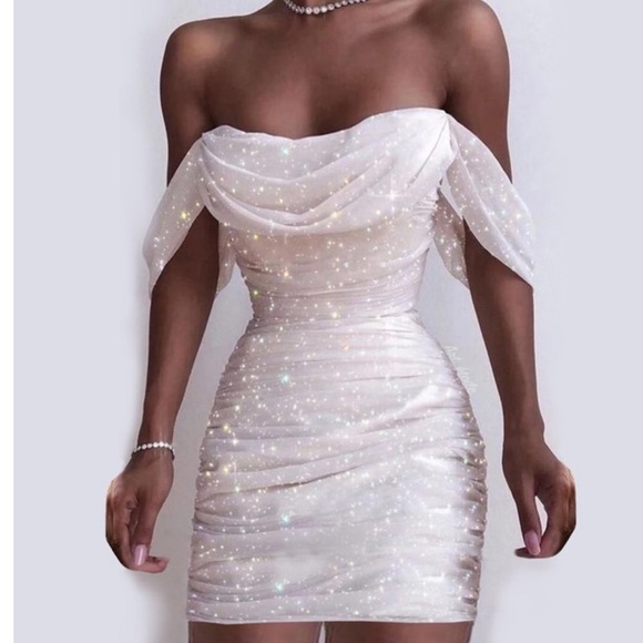 Haykey Sexy off the Shoulder Sparkle Dress - Picture 2 of 10